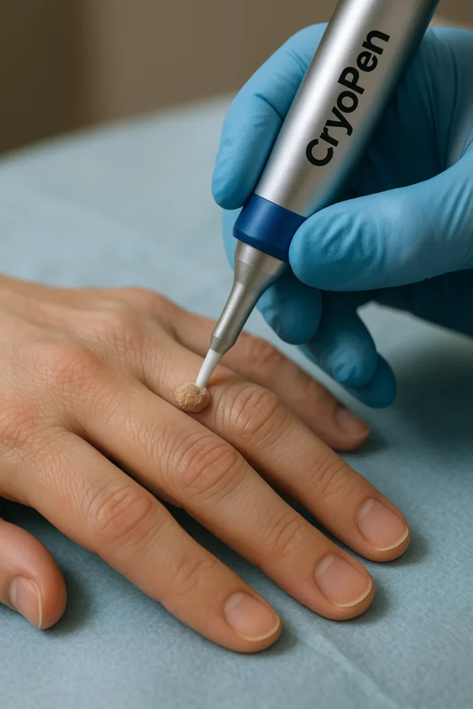 example of cryopen wart removal Sandbach treatment on a persons finger
