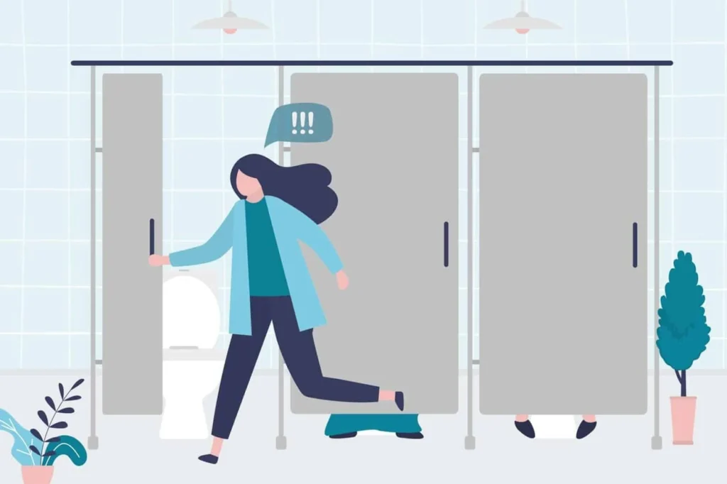 graphic of Urine incontinence Sandbach woman running to the toilet.