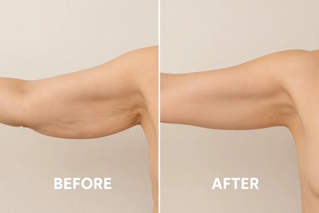 Picture of LA LIPO Sandbach before and after results of skin tightening treatment on the upper arms.
